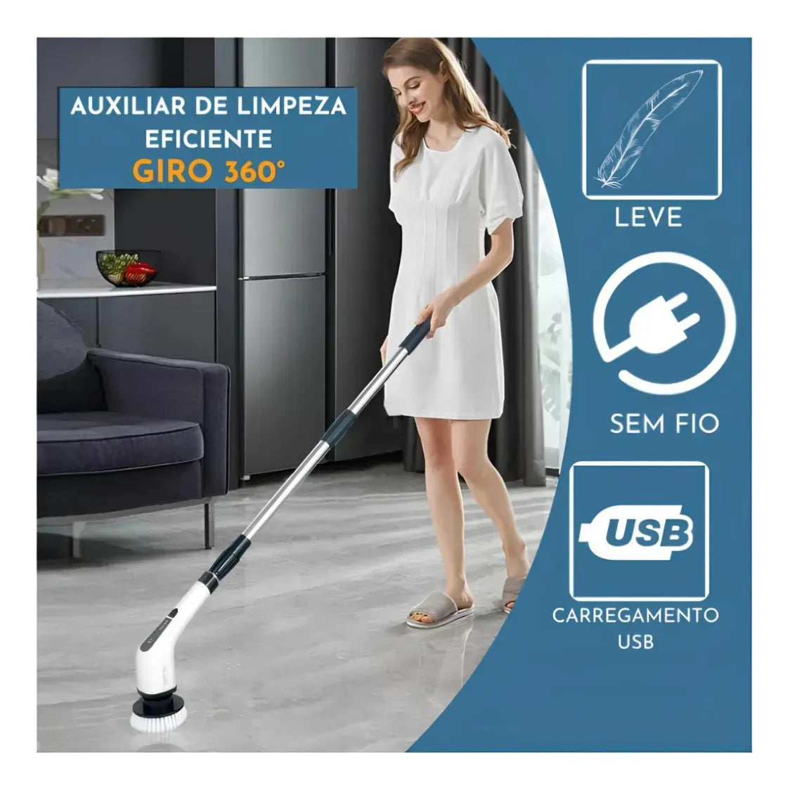 Escova De Limpeza Elétrica 9 Em 1 Recarregável Idali Life Branco
