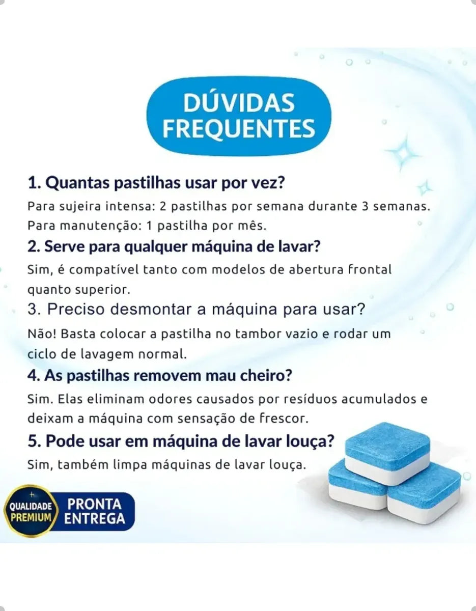 Pastilha Tablete Limpeza Máquina Lavar Roupa Louça Kit 12 Un