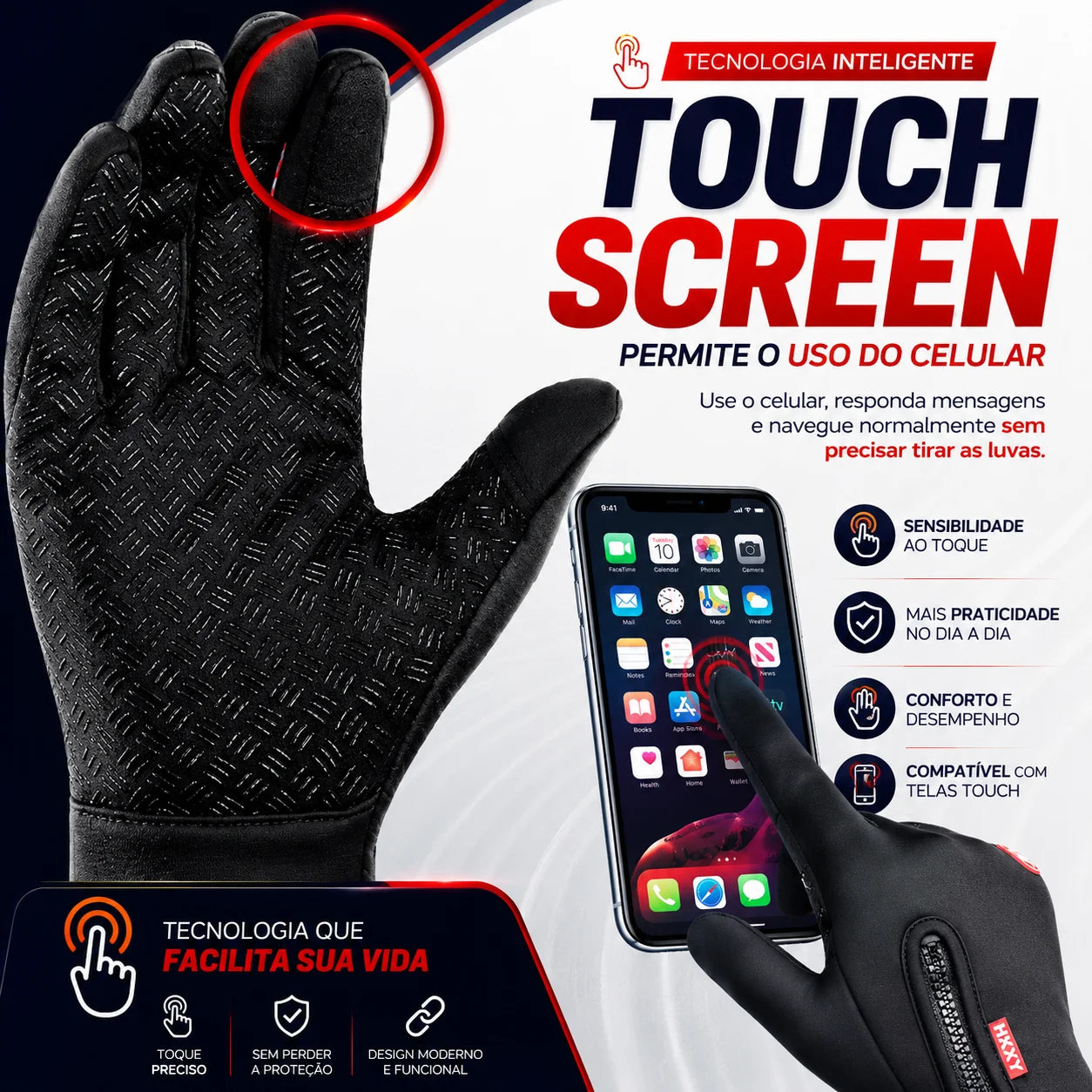 Luva Motoboy Térmica Touch Screen Impermeável Motoqueiro