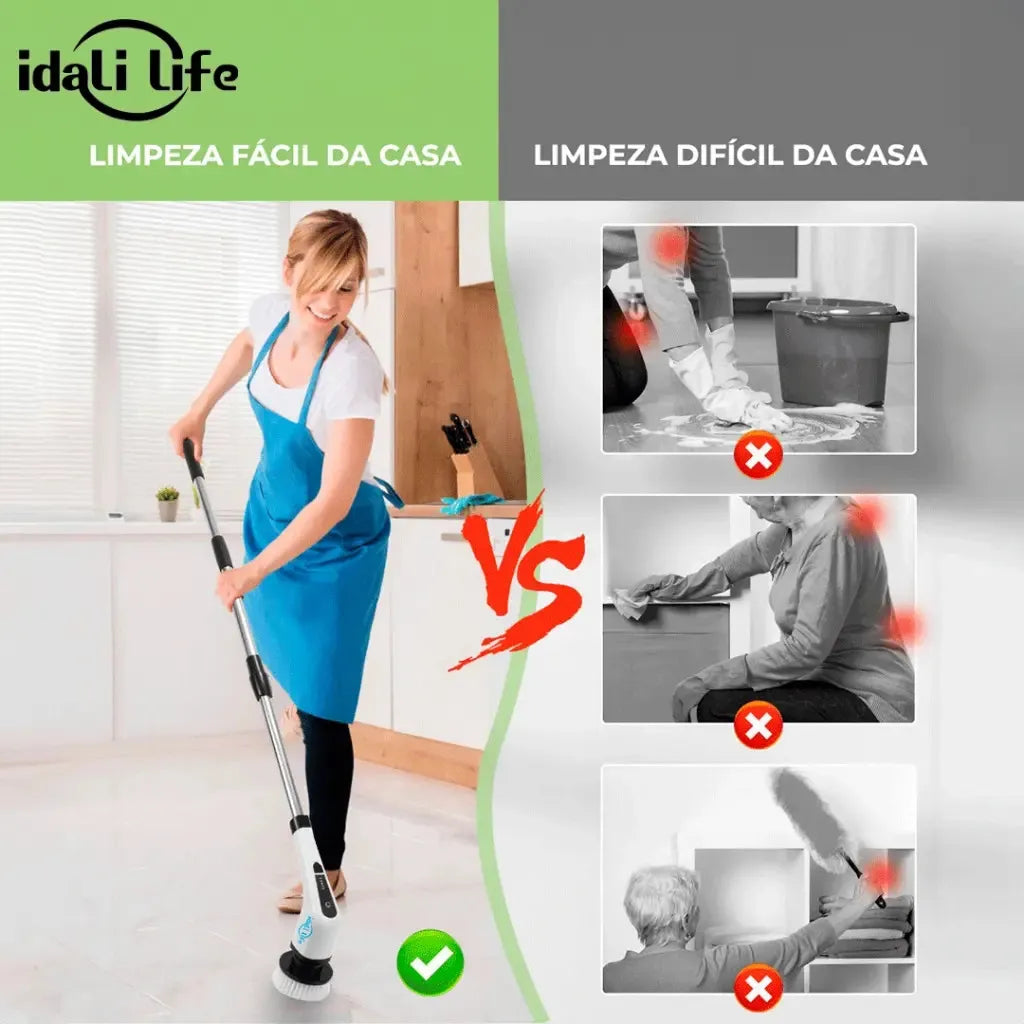 Escova De Limpeza Elétrica 9 Em 1 Recarregável Idali Life Branco