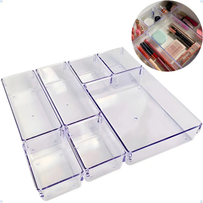 Kit 7 Organizador Acrílico Gaveta Modular Multiuso Maquiagem Transparente
