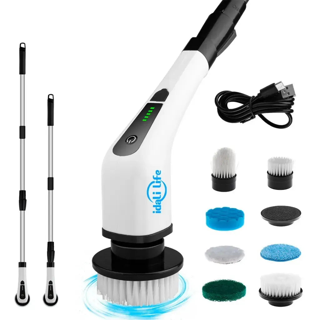 Escova De Limpeza Elétrica 9 Em 1 Recarregável Idali Life Branco
