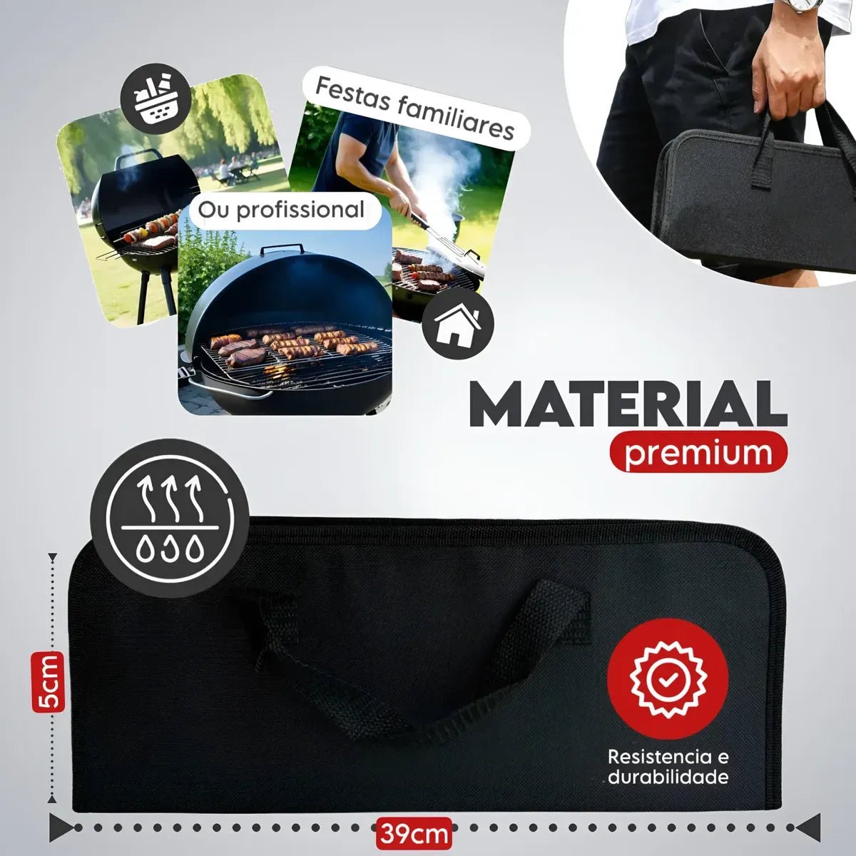Kit Churrasco Faca Utensílios Cozinha Churrasqueiro + Bolsa