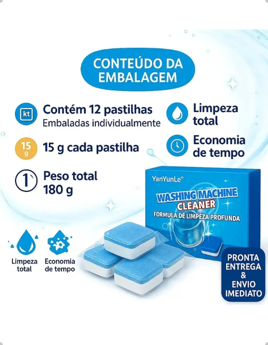 Pastilha Tablete Limpeza Máquina Lavar Roupa Louça Kit 12 Un