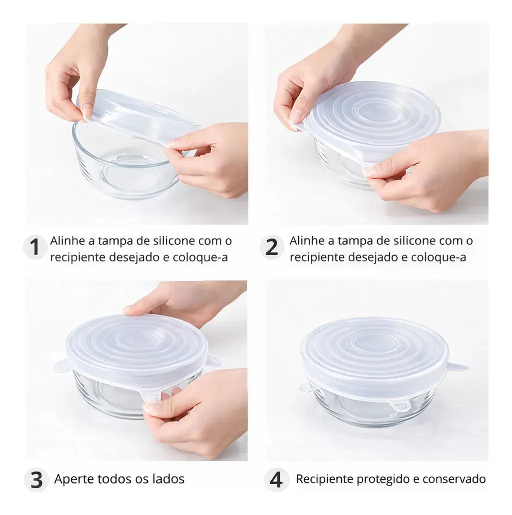 Kit 12 Tampas Silicone Panela Pote Universal Flexível Azul E Transparente