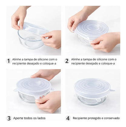 Kit 12 Tampas Silicone Panela Pote Universal Flexível Azul E Transparente