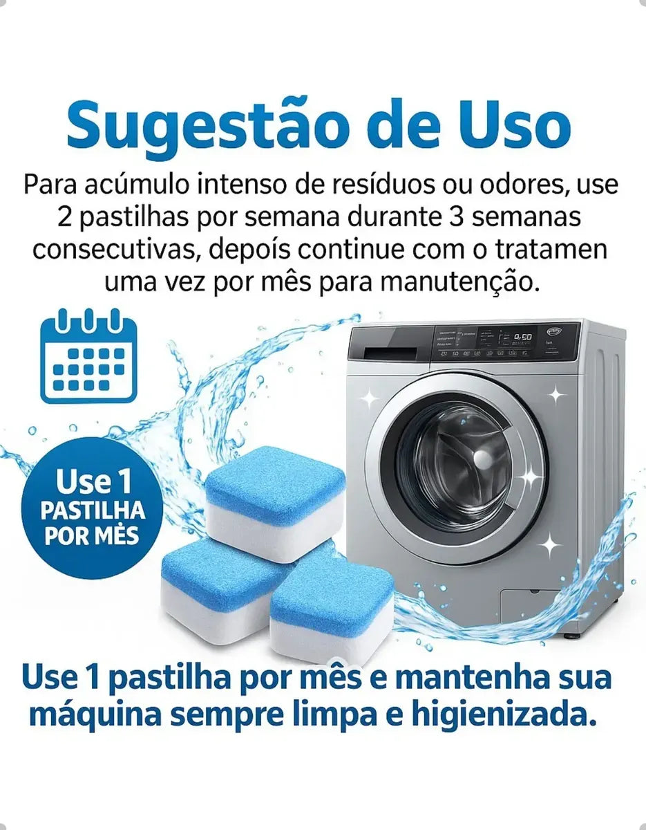 Pastilha Tablete Limpeza Máquina Lavar Roupa Louça Kit 12 Un