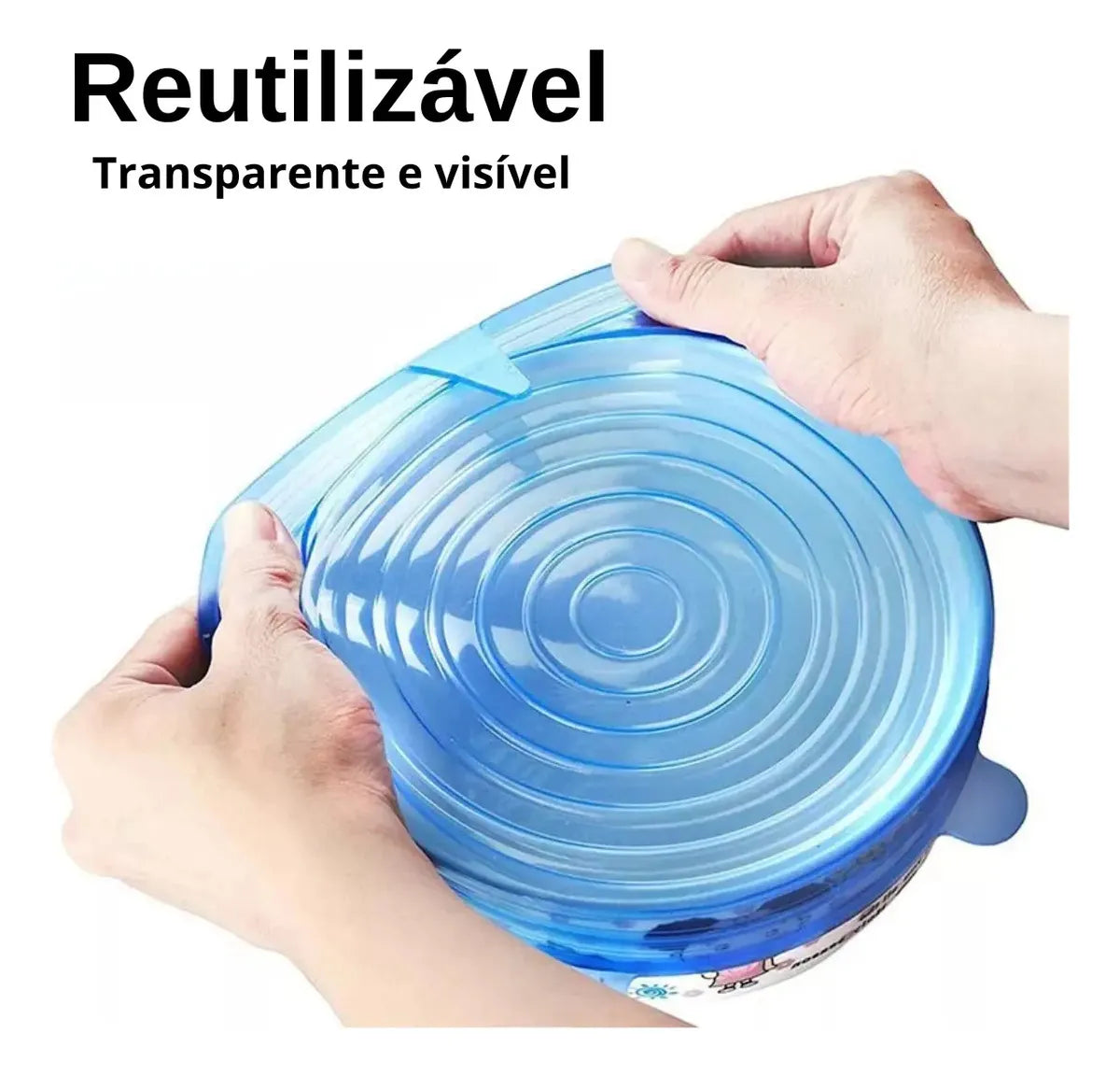 Kit 12 Tampas Silicone Panela Pote Universal Flexível Azul E Transparente