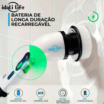 Escova De Limpeza Elétrica 9 Em 1 Recarregável Idali Life Branco