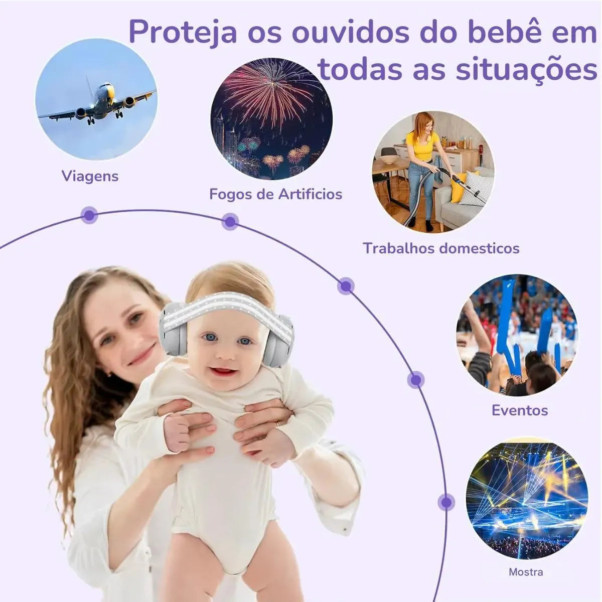 Abafador Ruído Infantil Bebê Protetor Ouvido Autismo Confort - Cinza