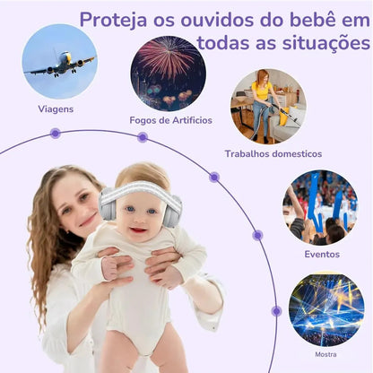 Abafador Ruído Infantil Bebê Protetor Ouvido Autismo Confort - Cinza