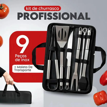 Kit Churrasco Faca Utensílios Cozinha Churrasqueiro + Bolsa