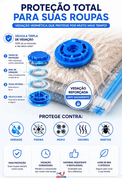 Kit 10 Sacos a Vácuo com Bomba Manual para Viagem e Organização