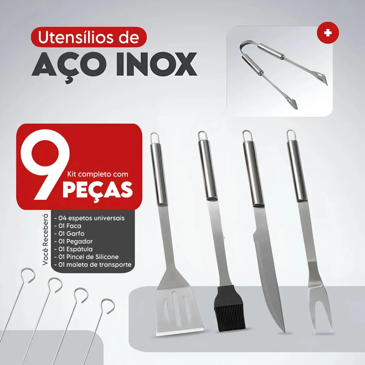 Kit Churrasco Faca Utensílios Cozinha Churrasqueiro + Bolsa