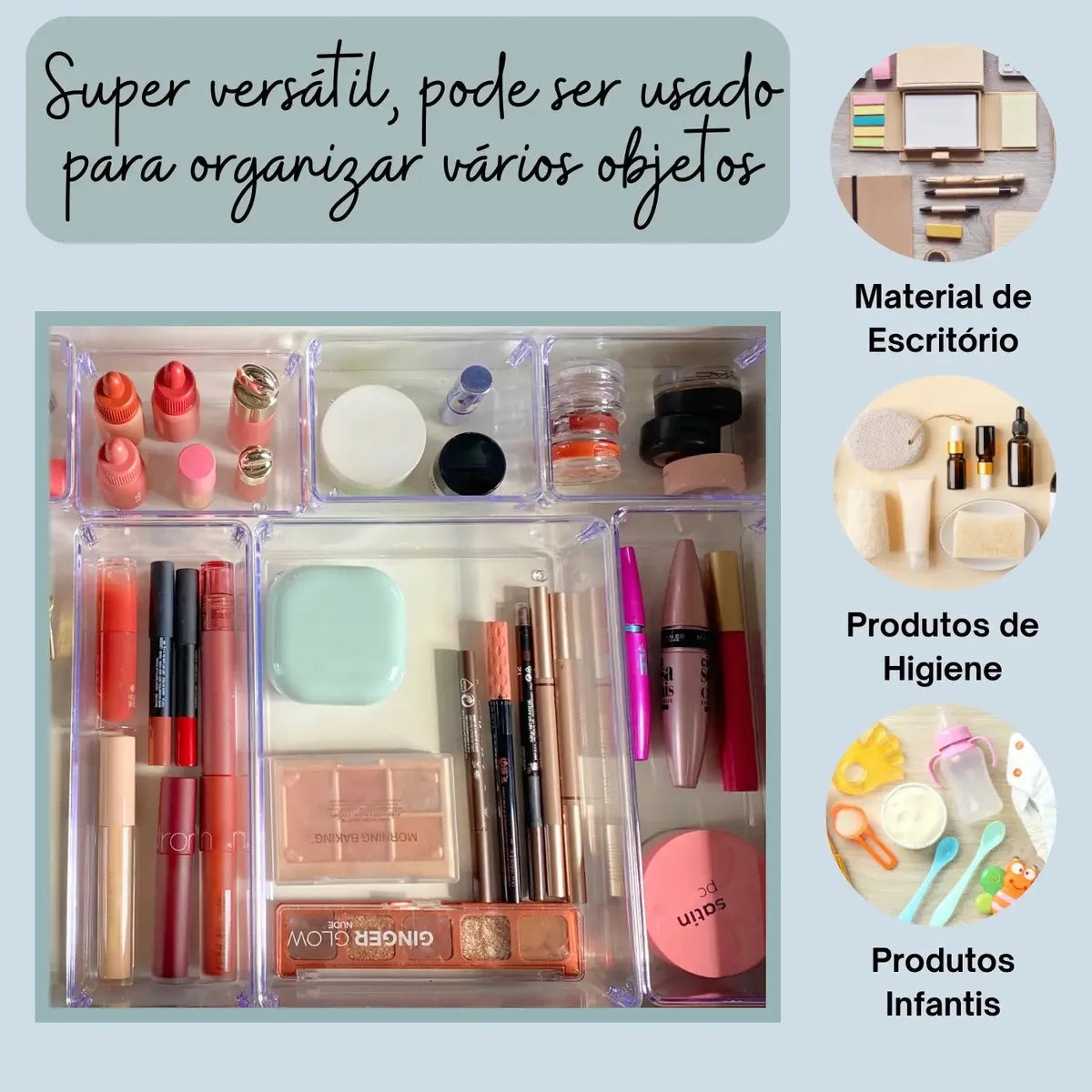 Kit 7 Organizador Acrílico Gaveta Modular Multiuso Maquiagem Transparente