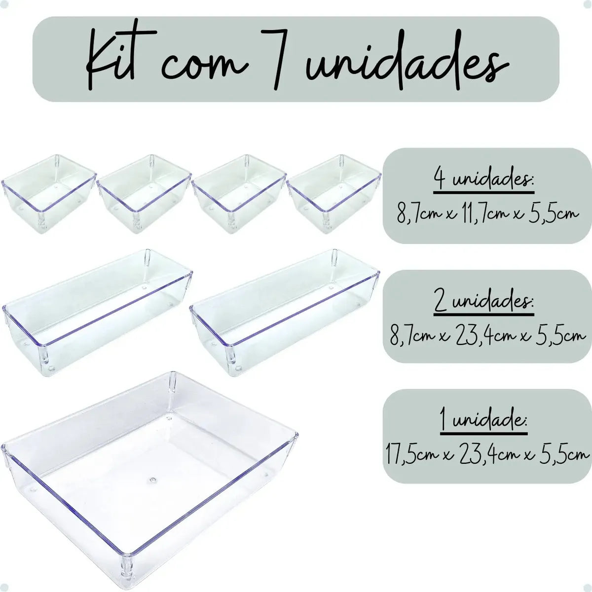 Kit 7 Organizador Acrílico Gaveta Modular Multiuso Maquiagem Transparente