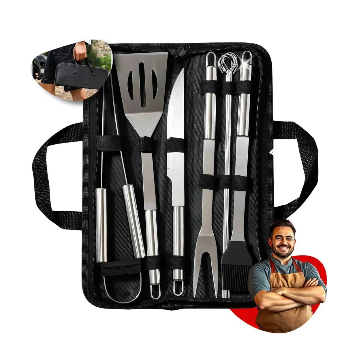 Kit Churrasco Faca Utensílios Cozinha Churrasqueiro + Bolsa