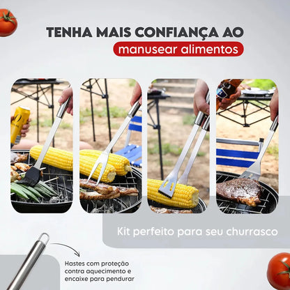 Kit Churrasco Faca Utensílios Cozinha Churrasqueiro + Bolsa