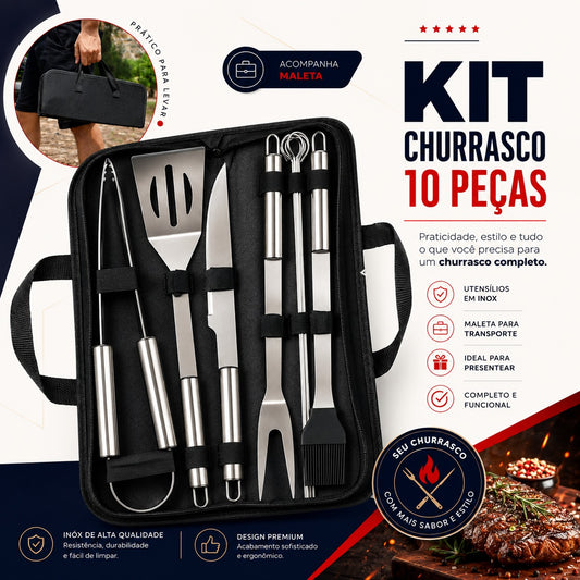 Kit Churrasco Faca Utensílios Cozinha Churrasqueiro + Bolsa